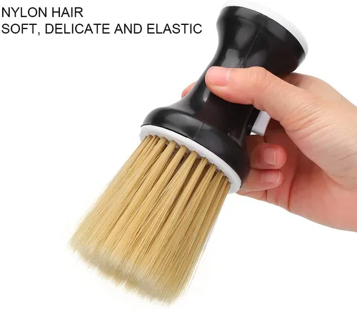 Vista 8 de Cepillo de peluquería suave para el cabello, plumero de cuello con mango redondo ergonómico (negro), cepillo de limpieza de doble función con poder