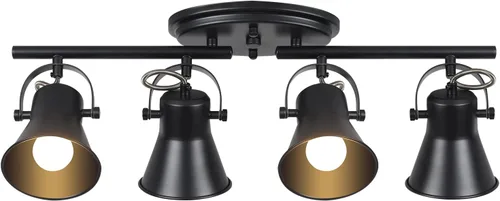 Vista 9 de KEESFU Iluminación de pista mini industrial para techo, luces de punto negras para interiores con cabezal de luz ajustable multidireccional, foco