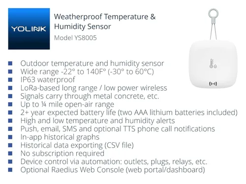 Vista 2 de YoLink Sensor inteligente de temperatura y humedad para exteriores, higrómetro, termómetro, alcance de 1000', vida útil de la batería de 2+ años