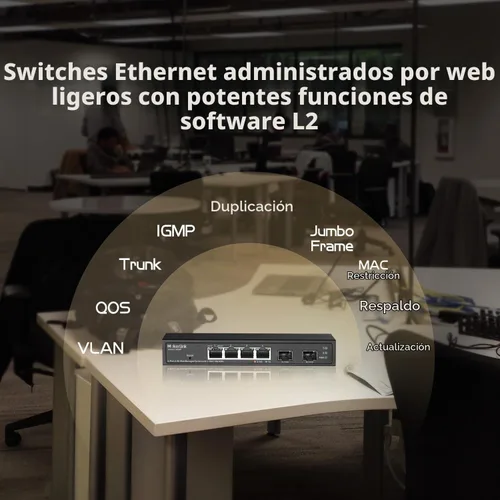 Vista 6 de MokerLink Switch Gestionado de 4 Puertos 2.5G con 2 Puertos Ranura SFP+ 10G, 4 x Puertos Base-T de 2.5Gigabit Compatible con 10/100/1000Mbps, Switch