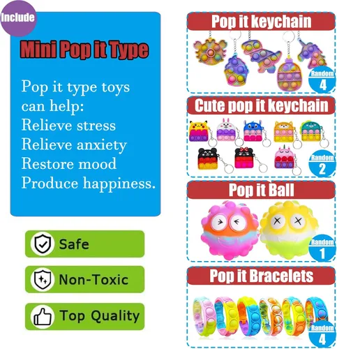 Vista 3 de 109 piezas de juguetes de fiesta prémium para niños, surtido de mini juguetes antiestrés para niños de todas las edades, premios de aula, cofre