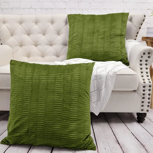 Vista 24 de Juego de 2 fundas de almohada decorativas de terciopelo a rayas plisadas de 14 x 26 pulgadas, funda de cojín rectangular suave y elegante para sofá