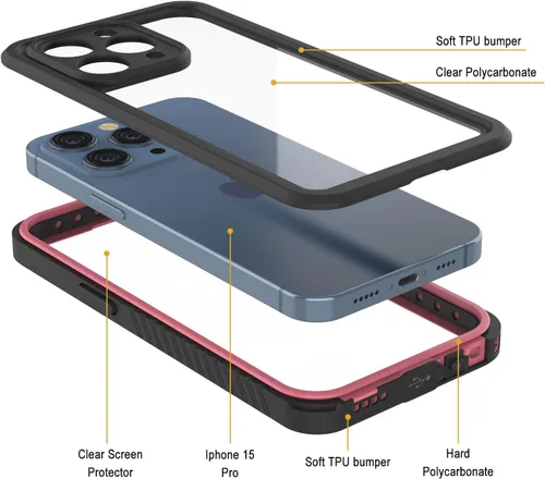 Vista 4 de PunkCase Funda impermeable para iPhone 15 Pro [Extreme Series] [Slim Fit] [Certificado IP68] [a prueba de golpes] [a prueba de nieve] con protector