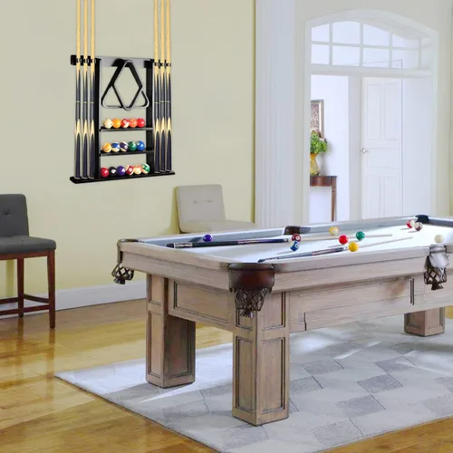 Vista 6 de Soporte para palos de billar de madera maciza, soportes para tacos de billar para accesorios de billar para sala de juegos, bar, (negro)