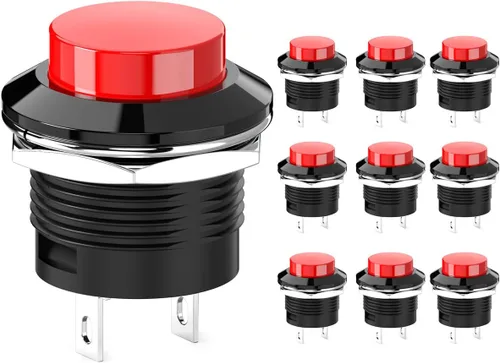 Vista 10 de Interruptor de botón momentáneo, mini interruptor redondo sin bloqueo, CA 250 V/3 A CA 125 V/6 A, tapa negra de apagado (10 piezas)