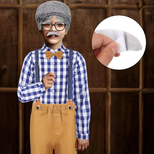 Vista 6 de Lasnten Disfraz de anciano, sombrero, gafas, juego de accesorios de abuelo para niños (estilo normal)