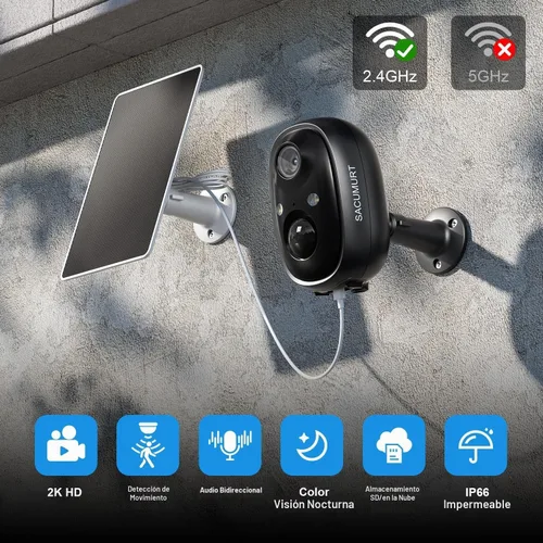 Vista 2 de Outdoor Security Camera Wireless, WiFi Solar Camera for Home Security