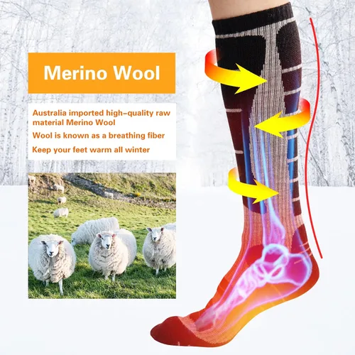 Vista 2 de NOVAYARD Calcetines de esquí de lana merina calcetines térmicos hasta la rodilla calcetines deportivos de snowboard para hombres y mujeres 2 pares