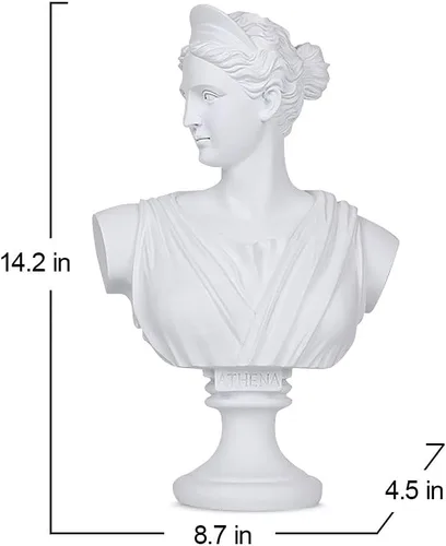Vista 4 de YUEOECOR Estatua griega de Diana de 14.2 pulgadas, busto romano clásico de mitología griega, escultura blanca para decoración del hogar