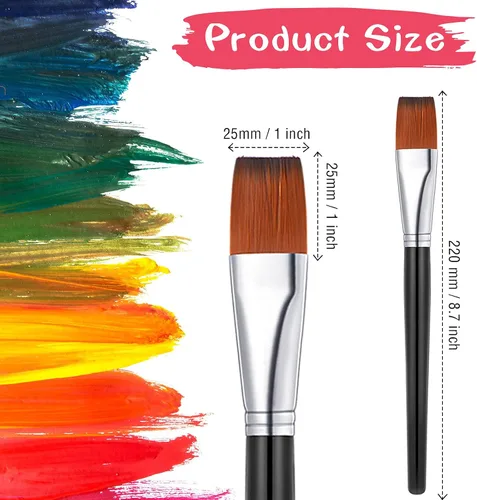 Vista 2 de Zonon 10 pinceles de pintura de cabeza plana de 1 pulgada, pinceles de pintura acrílica de acuarela a granel, pinceles de pelo de nailon sintético