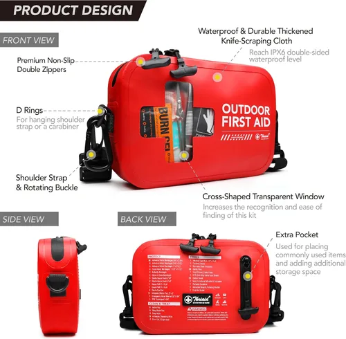 Vista 2 de Kit de primeros auxilios impermeable de 152 piezas, bolsa seca portátil para botes pequeños, bolsa de evacuación, kit médico de emergencia ideal