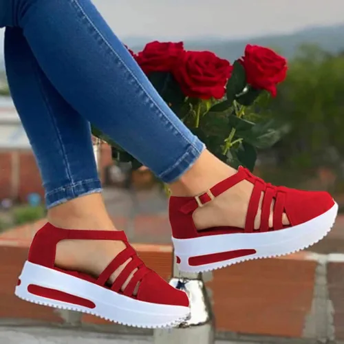 Vista 2 de NOLDARES Sandalias casuales de verano para mujer con puntera cerrada con correa y hebilla sandalias de plataforma hueca