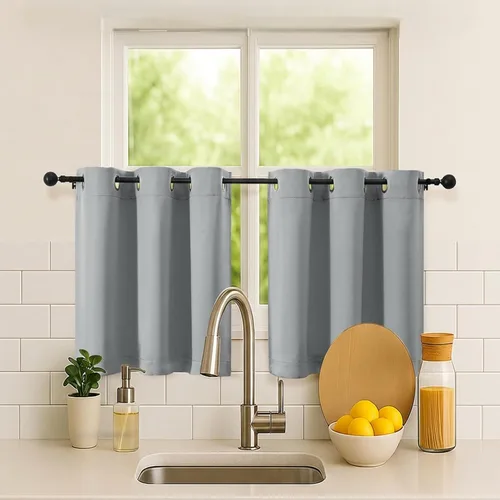 Vista 197 de Simplebrand Juego de 2 paneles de cenefa aguamarina para ventana de cocina de 14 pulgadas de largo, cortinas de oscurecimiento de habitación