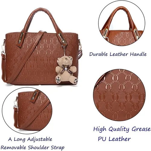 Vista 27 de FiveloveTwo. Bolso de mano para mujer, 4 piezas, con asa superior, bolsa de hombro, soporte para tarjetas