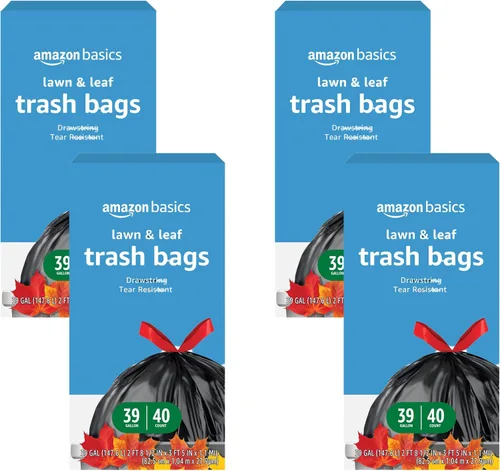 Vista 5 de Amazon Basics Lawn & Leaf - Bolsas de basura con cordón, 39 galones, 40 unidades, color negro, sin perfume