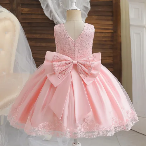 Vista 2 de NNJXD Vestido de Princesa de Tul con Flores para Niñas Pequeñas y Bebés Niña #Rosa claro
