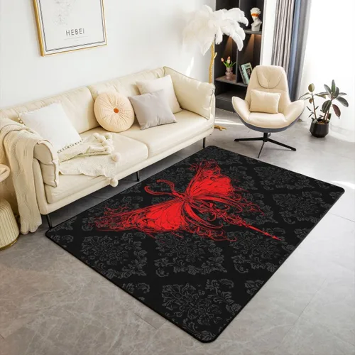 Vista 17 de Erosebridal Alfombra gótica de 3 x 5 pies, estilo bohemio, damasco, murciélago, sala de estar, antideslizante, negro, gris, azul, alfombra gótica