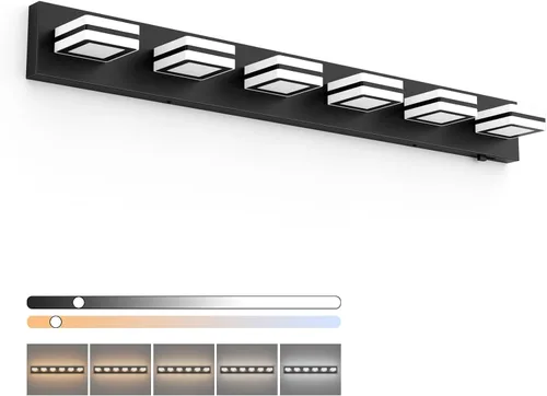 Vista 13 de Ralbay - Luces de tocador de baño de 5 temperaturas de color ajustables, negras, 4 luces, acrílicas, modernas, LED, mate, accesorios de iluminación