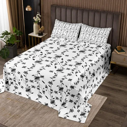 Vista 2 de Erosebridal Juego de edredón floral negro, tamaño individual, lindo juego de colcha de flores para niños y niñas, juego de colcha de acuarela