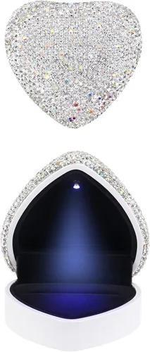 Vista 6 de Caja de joyería de lujo con forma de corazón de diamantes de imitación Bling Almacenamiento de joyería de luz LED para boda
