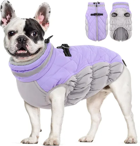 Vista 48 de AOFITEE Abrigo para perro, chaquetas cálidas para perros pequeños, abrigo de invierno para perros con arnés integrado, chaqueta de invierno