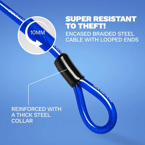 Vista 3 de DocksLocks Cable de seguridad recto resistente a la intemperie (5 pies a 25 pies de longitud) con extremos en bucle reforzados, protección antirrobo