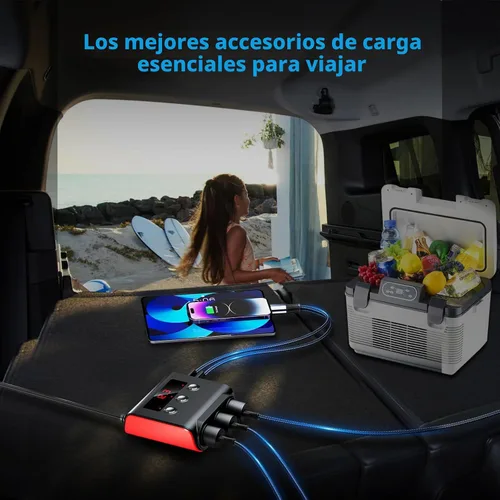 Vista 5 de SONRU - Divisor de encendedor de cigarrillos 7 en 1, divisor de encendedor de cigarrillos con 4 puertos USB de carga rápida, interruptores
