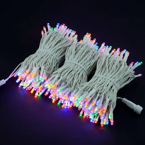 Vista 4 de 300 luces LED multicolor de Navidad, cadena de luces LED de gran angular de 5mm de 30,48 metros con adaptador de 8 modelos (cable blanco)