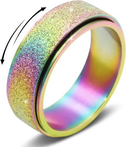 Vista 7 de Fidget Ring Women for Anxiety Rings:Personalized Inspirational Mantra Stainless Steel Silver Black Rainbow Rose Gold Spinning Ring for Men Women