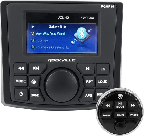 Vista 2 de Rockville RGHR45 - Receptor de agujero de calibre marino de 4 zonas, Bluetooth/Radio/Paquete remoto con cable con (2) Rockville WB65KLED 6.5