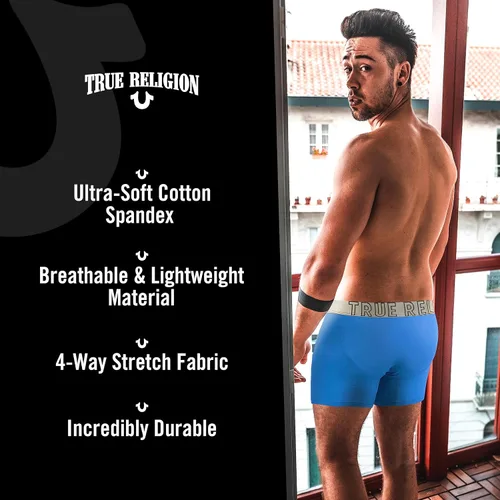 Vista 5 de True Religion Calzoncillos tipo bóxer de algodón elástico para hombre, paquete de 4
