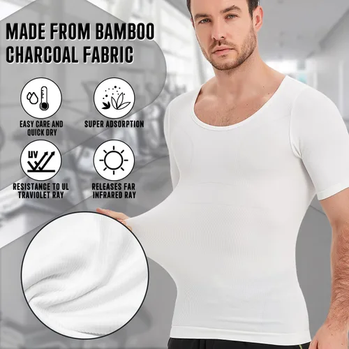 Vista 8 de Camisa adelgazante para hombre, ginecomastia para hombre, manga corta de compresión, chaleco de Moobs