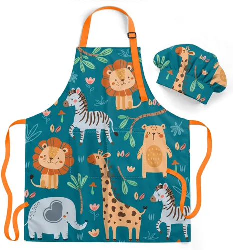 Vista 15 de SANDJEST Juego de delantal para niños con gorro de chef, regalos de delantal de cocina Alfabeto