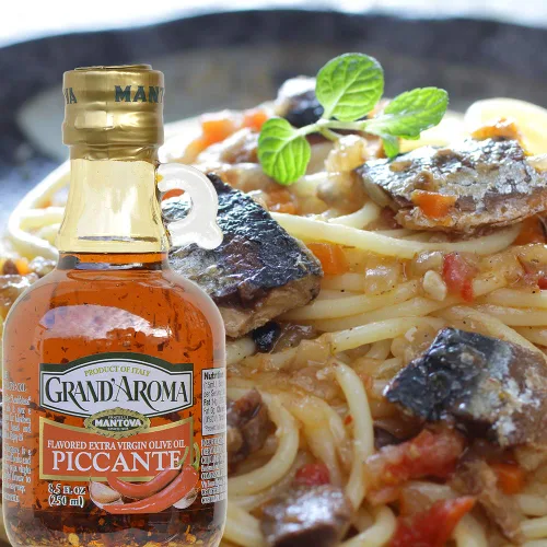 Vista 2 de Mantova Grand'Aroma Piccante Aceite de oliva virgen extra con sabor, fabricado en Italia, prensado en frío, 100% natural, aceite de cocina saludable