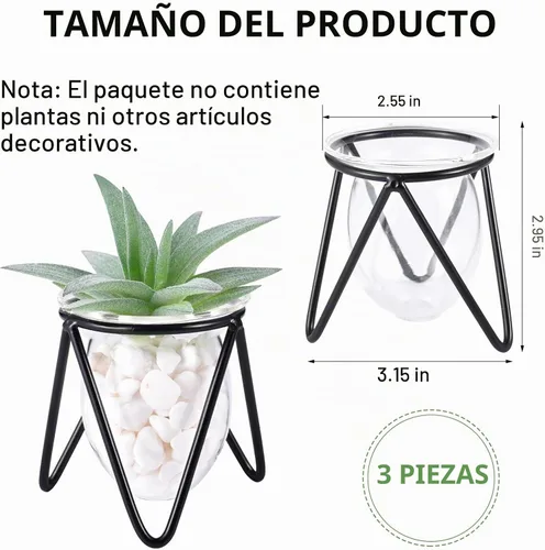 Vista 8 de Jspupifip Terrario de plantas de vidrio de 3 piezas con soporte de metal
