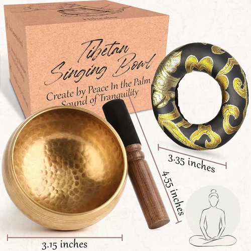 Vista 5 de Relaehih Juego de cuencos tibetanos para canto, martillados a mano en Nepal, cuenco de sonido para meditación, yoga, chakra, accesorios de Negro