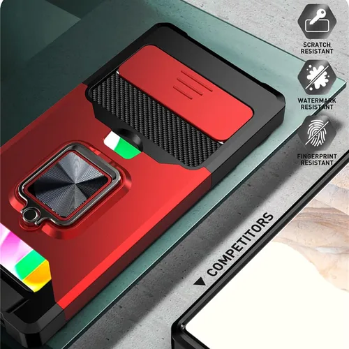 Vista 4 de Funda tipo billetera para Google Pixel 7/7Pro, con cubierta deslizante para cámara, ranura para tarjetero y anillo magnético con soporte, funda Negro