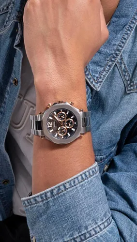 Vista 2 de GUESS US - Reloj multifunción de corte plateado para hombre