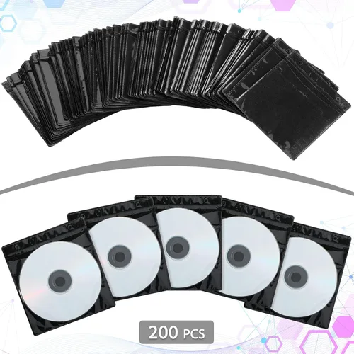 Vista 4 de Harloon 200 fundas de CD y DVD, sobres a granel de doble cara de repuesto de plástico para carpetas de almacenamiento en blanco, transparentes