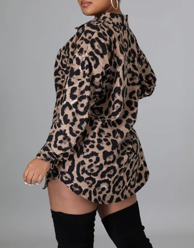 Vista 2 de Vestidos tipo camisa para mujer con botones estampado floral manga larga minivestido