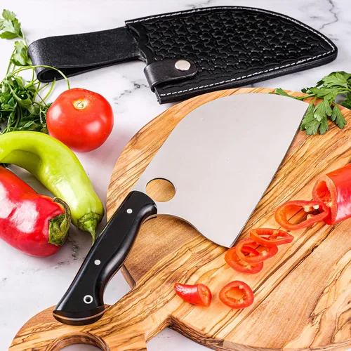 Vista 7 de Crystalia Cuchillo de carnicero, cuchillo de carnicero hecho a mano para cortar carne, cuchillos de chef de espiga completa forjados a mano