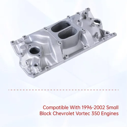 Vista 3 de Colector de admisión de aluminio satinado de doble plano compatible con SBC Small Block Chevy 1996-2002 Vortec 350