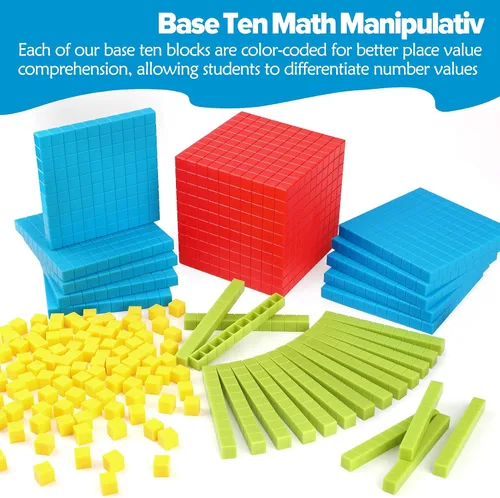 Vista 3 de Torlam 131 bloques base de diez bloques para matemáticas – Bloques de valor posicional, base de plástico, 10 manipuladores matemáticos de primer