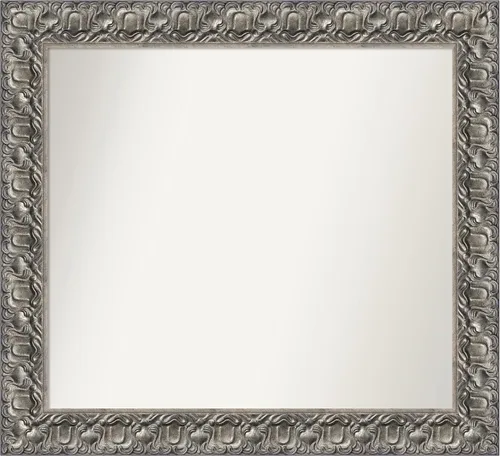 Vista 102 de Amanti Art Espejo de baño plateado para sobre fregadero, 26 x 26 pulgadas, espejo cuadrado de níquel pulido, marco de madera tradicional mediano, se