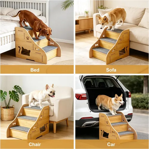 Vista 7 de Escaleras de madera para mascotas, rampa de escalones para perros