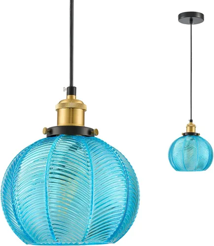 Vista 15 de Lámpara colgante vintage de 7.8 pulgadas, 2 luces, para fregadero de cocina, con vidrio soplado a mano verde, pequeña lámpara colgante para cocina