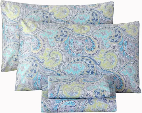 Vista 12 de RYNGHIPY Juego de sábanas de algodón con estampado floral de abejas Shabby, con fundas de almohada, juego de ropa de cama de algodón egipcio