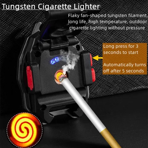 Vista 3 de Taoke Mini luz de trabajo COB con función de abrebotellas, soporte ajustable, silbato, encendedor de cigarrillos, soporte de base magnética