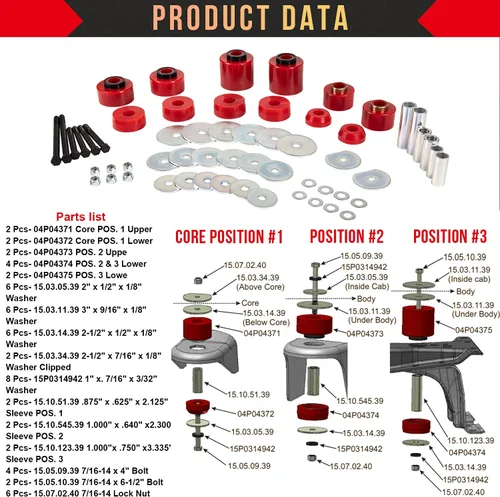 Vista 6 de Kit de bujes de montaje en cuerpo rojo mejorado compatible con Ford F150 F250 F350 2WD 4WD 1980-1998, soportes de cabina de poliuretano resistente