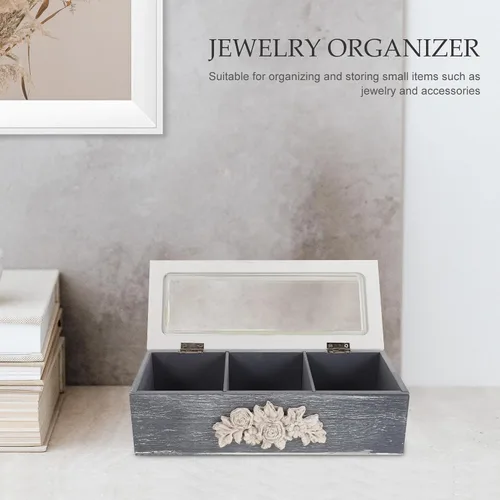 Vista 5 de Xmas Wooden 3 Compartment Jewelry Box Organizer with Lid